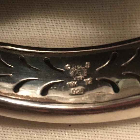 Asch Grossbardt Sterling 18K Gold Bangle Bracelet Turquoise & Mother of Pearl - Picture 3 of 10